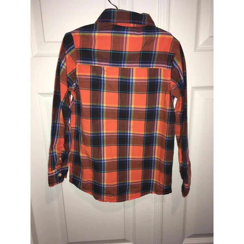 NEW OshKosh Boys Orange Blue Plaid Button Down - Size 8 - Boys Shirt